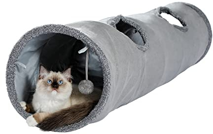 PAWZ Road Bellissimo giocattolo pieghevole per gatti con palla, tunnel per ruscello, tunnel di gioco per gatti, 130 cm x 30 cm, grigio tunnel per gatti di casa
