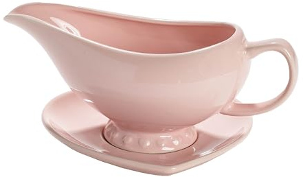 Paris Hilton Ceramic Gravy Boat with Heart-Shaped Saucer, Iconic Stoneware for Serving Gravy and Sauces, 16-Ounce Capacity, Pink