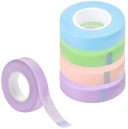VEOIRXU 4 Stück Präzises Schatten-Kosmetik-Klebeband, Cosmetic Tape, Atmungsaktive Stoff Bänder, Mehrzweck-Make-up-Werkzeug für Eyeliner, Lidschatten, Wimper 1,25cm x 9m (Rose+Lila+Blau+Grün)