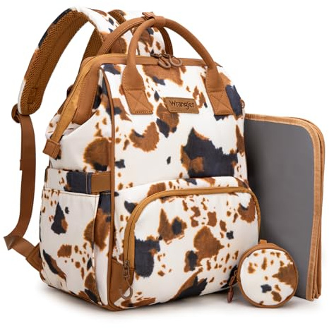 Montana West Wrangler Wickeltasche, Rucksack, Azteken-Tasche, Reiserucksack, Geldbörsen, Western-Multifunktions-Babytaschen für Mama, 3 x Kuh-Aufdruck, braun, 7.2 x 10.8 x 14.3 inches, Tagesrucksäcke
