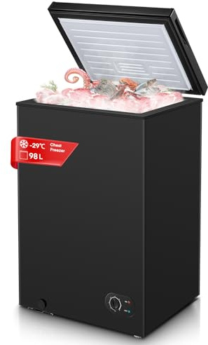 98L Chest Freezer with Removable Baskets Upright Freestanding Top Open Door Deep Freezer Adjustable Thermostat Space-Saving for Home, Dorm, Bar, Basement & Kitchen