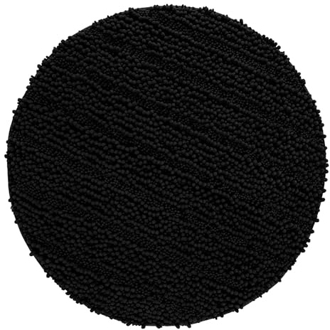 Wecon Home Benno getufteter Badteppich, 80 cm rund, schwarz | weicher Hochflor Chenille Badteppich, rutschfest, maschinenwaschbar, warm & gemutlich