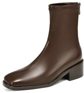Stivaletti Donna retrò Punta Quadrata Comode Tacco Basso Largo Tomaia in PU Durevole con Cerniera Classico Casual Ufficio Scarpe Quotidiane,Marrone,37 EU
