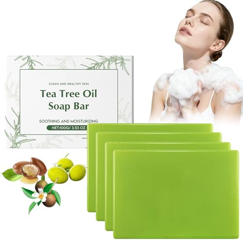 Barra de jabón de aceite de árbol de té para cuerpo y cara, jabón natural para pies y cuerpo para pieles saludables, control del olor y limpiador diario de refrescamiento, jabón limpiador de hierbas