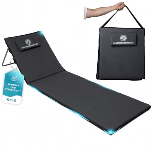 NATURBUMMLER Campingliege faltbar leicht [Cloud Lounge+] – tragbare Strandliege mit Rückenlehne & Tasche – klappbar Sitzliege für Camping, Reisen, Garten, See & Festivals (Cloud Lounge+)