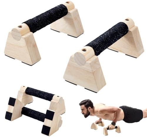 AHANDMAKER 2 barras de flexión, barras de paraletas de madera, barra de calistenia, soportes de mango de paraletes de madera, manijas de flexión, bloques de fitness para el hogar al aire libre