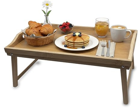 Relaxdays Betttablett, Bambus, HxBxT: 20 x 50 x 30 cm, Serviertablett mit Füßen, Griffe, Frühstück im Bett, Natur