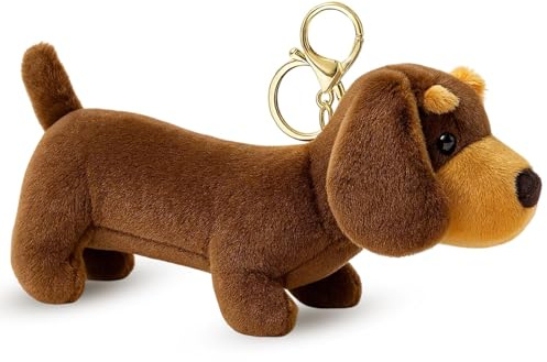 PjuQow Dackel Schlüsselanhänger 14cm - braun, Niedlicher Plüsch Dackel Anhänger, Schlüsselanhänger Dackel, für Schlüsselbund Und Tasche, Schlüsselhalter für klein und Groß