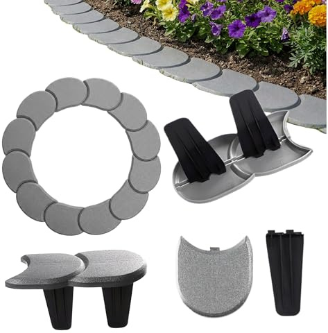 BirnePower Gartenpalisade IPAK2 Grau 3,8m – Rasenkante Kunststoff Flach, Beeteinfassung 24 Module (Länge 17,5cm), Mähkante Beetumrandung Wetterfest & Befahrbar (Gesamthöhe 11,5cm)