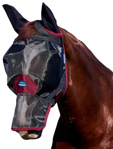 WeatherBeeta ComFiTec Fine Mesh Fly Mask with Ears & Nose, Black/Burgundy, Large
