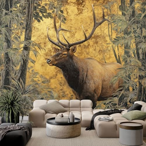 WHUOEUCO Carta Da Parati Animale Della Foresta Alce 250x175 cm Carta Da Parati Murale 3D Moderna, Fotomurali Poster Decorazione per Soggiorno, Camera Letto, Stanza dei Bambini