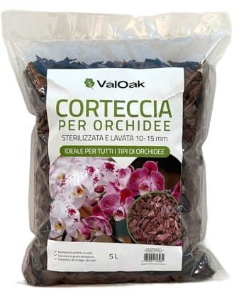 ValOak Corteccia Di Pino per Orchidee 5 L – Substrato Naturale Sterilizzato | Granulometria 10–15 mm | Drenaggio e Aerazione Radici | Made in Italy