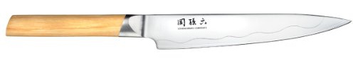 KAI Seki Magoroku Composite Allzweckmesser 15 cm Klingenlänge - SUS420J2 Edelstahl 56 HRC/VG 10 Stahl 61 HRC - heller gemaserter Pakkaholzgriff - Handgefertigt in Japan - Durchgehender Erl