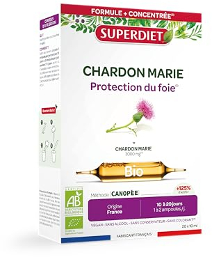 SUPERDIET – CHARDON MARIE BIO 3 000 MG – 100% PUR JUS - Protection du foie – Fabrication française – 20 ampoules de 10 ml