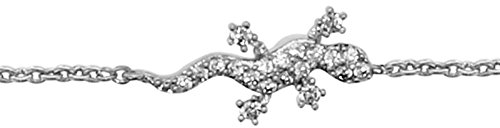 Bijoux Laperledargent Bracelet Argent rhodié (Argent 925‰ + Protection Rhodium) Salamandre oxydes Blancs sertis 16+2cm + écrin (Offert) + Certificat d'Authenticité Argent 925‰