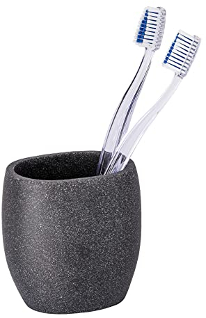 WENKO Zahnputzbecher Mod. Puro eleganter Becher in anthrazit für Zahnbürsten und Pflegeutensilien aus langlebigem Polyresin Maße 9,5 x 6,5 x 9,4 cm