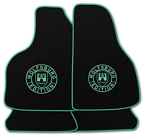 Autoteppich Stylers Q100_WOB-505-016 Passform Fußmatten mit Druck Wolfsburg Edition (WOB) und Rand in Mint