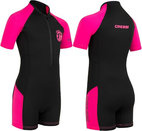 Cressi Shorty 2mm Neoprenanzug Kinder - Schwimmanzug Kinder mit UV, Kälteschutz, Quallenschutz - Schwimmanzug Mädchen & Jungs - schwarz/rosa - 9/10 Jahre