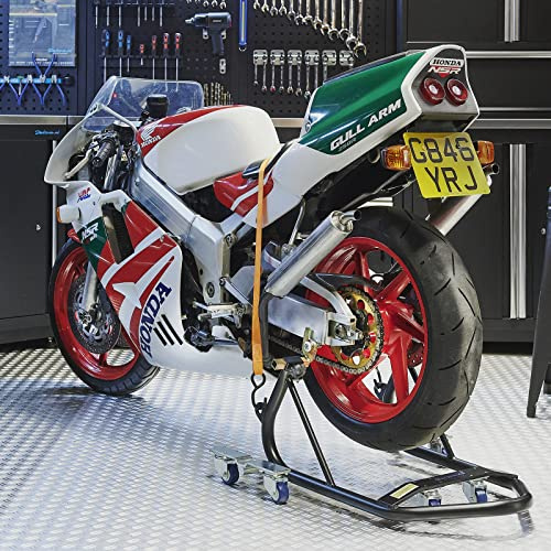 Datona - Motorrad Rangierhilfe mit Bobbin V-Adapter Hinterrad Montageständer Rollenset Spanngurt Schwarz - Stabiler Metallrahmen für einfaches Rangieren und Transport