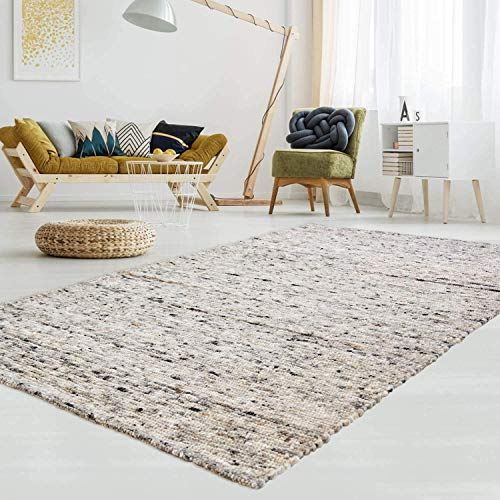 T.Carpet Gewalkter Handweb-Teppich Lambrecht aus hochwertiger Schurwolle edel und aufwendig verarbeitet fürs Wohnzimmer, Eszimmer, Schlafzimmer und die Küche geeignet 30 Grau meliert 090 x 160 cm