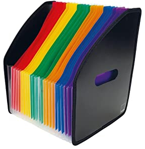 TimeTEX - Stehsammler Fächerstar | 23 bunte, beschriftbare Fächer | Dehnbarer A4-Organizer bis 56 cm | Mit Grifföffnungen & Registertabs