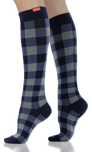 VIM & VIGR Kompressionsstrümpfe aus Baumwolle, 20–30 mmHg, medizinische Qualität, Marineblau meliert, Größe M/L, Breite Wade (38)