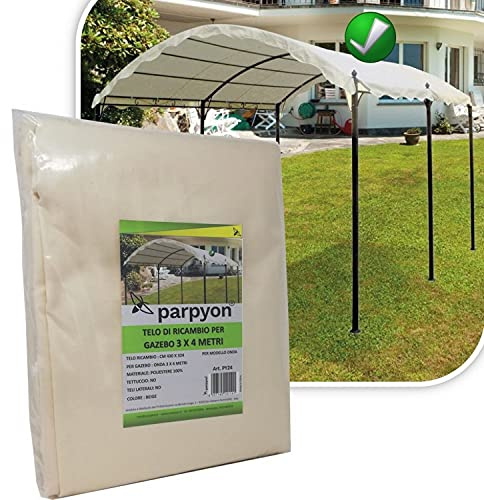 Parpyon® TELO GAZEBO 3x4 COPERTURA ricambio in tessuto poliestere 100% - Telo per gazebo da giardino esterno mt 3x3-3x4-3x2 - VARI MODELLI colore BEIGE arredo giardino (3X4 Onda)