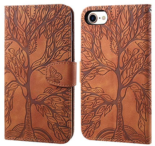 Ailisi Baum Muster Klapphülle für iPhone 7/iPhone 8/iPhone SE 2020 - Braun | PU-Leder Flip-Hülle, Brieftaschen-Design, 2 Kartenfächer, Magnetverschluss, Standfunktion, TPU-Innenschale,Stoßfester Schutz