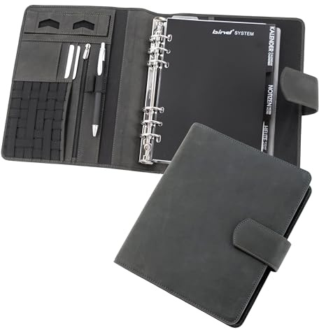 Bind 15505 - Systemplaner A5, Timeplaner aus Leder, Managerplaner in grau, Terminplaner mit Systemeinlage Manager, Kalender 1 Woche = 2 Seiten, Planer mit Magnetverschluss ca. 24,5 x 20 cm, braun
