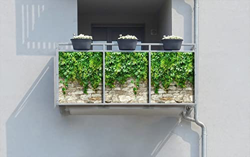 Wallario Balkonverkleidung, Sichtschutz, Windschutz, Meterware nach Maß - Motiv Steinmauer und grünen Pflanzen (Grundpreis: 27,95Eur/m)