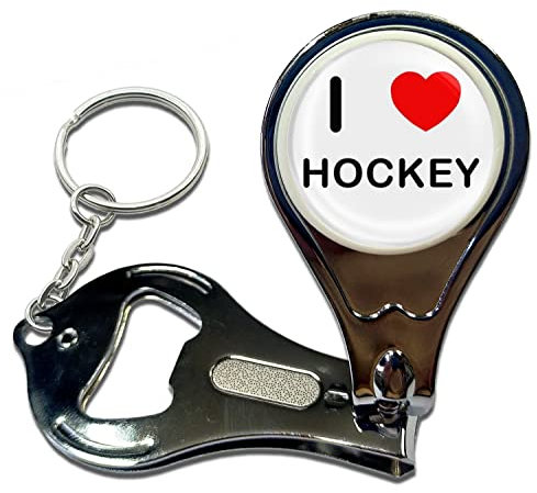 I Love Heart Hockey - Nagelknipser Flaschenöffner Metall Schlüsselanhänger