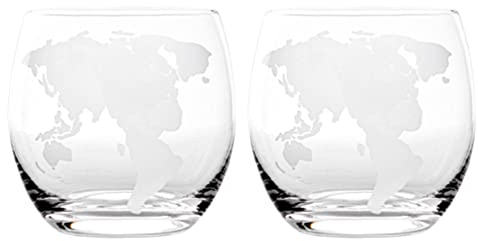 DOITOOL Set 2 Bicchieri in Vetro Trasparente Con Stampa Mappa Del Mondo 8.5 Cm Tazze Versatili Per Whisky Cocktail Casa E Bar