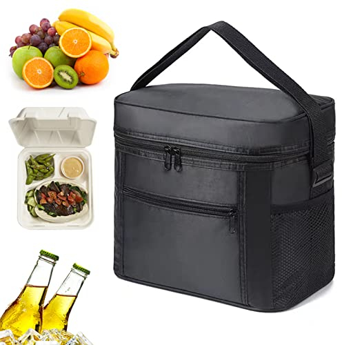 iTGOOS 11L Lunch Bag Insulated Reusable Lunch Bags Cooler Bag Thermal Lunch Tote Bags Foldable Picnic Cooler Bag Waterproof Leak-Proof for Outdoor Beach Camping BBQ Travel Black