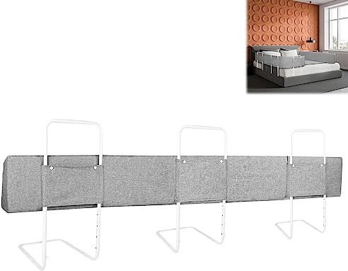 HENGMEI Bettgitter Bettschutzgitter 200cm Bettkantenschutz Bettgitter Höhenverstellbar Sicherheitsgeländer Bettumrandung, Leinengrau