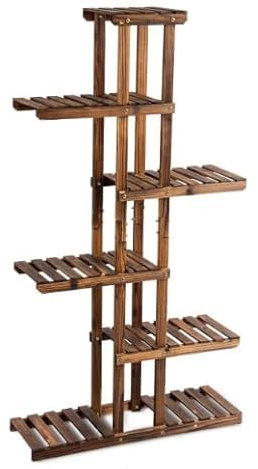 GOPLUS Estanteria Madera para Plantas, Desmontable Soporte para Flores Interior, Estante Decorativa de Macetas, Madera Maciza, 6 Capas, 75 x 25 x 140,5 cm