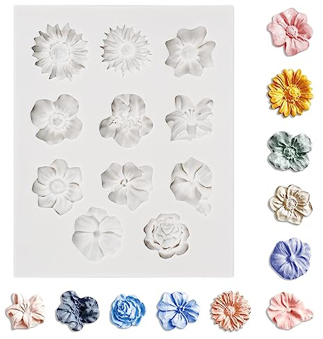 Ezydka Mini Silikonform Blumen, Fondant Blumen Kuchenform mit 11 Hohlräumen, 3D Silikonform für Fondant, Kuchen, Backen Dekoration