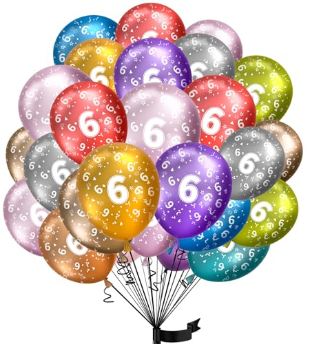 Luftballons 6. Geburtstag,15 Stück Metallic folienballon 6 helium ballons 6 aus 100% Naturlatex,Klimaneutral, 32cm Ballon 6 zahlen für Geburtstag