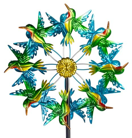 Viveta Wind Spinners for Yard and Garden, Hummingbird Wind Spinners with Metal Stake, 57.5 Double Wind Spinner Yard Art Decor for Patio Lawn Garden