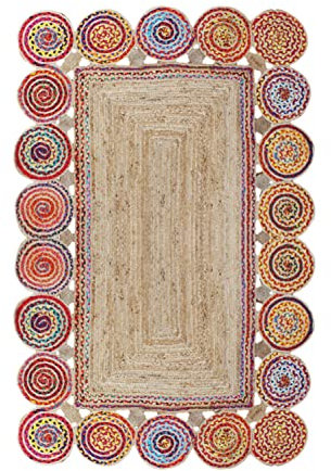Quadratischer Teppich, 3 x 3 m, mehrfarbig, Cape Code Chindi, Baumwolle, Jute-Teppich, geometrischer Kelim-Teppich, für drinnen und draußen, Teppich, Flachgewebe, Teppiche für Schlafzimmer,