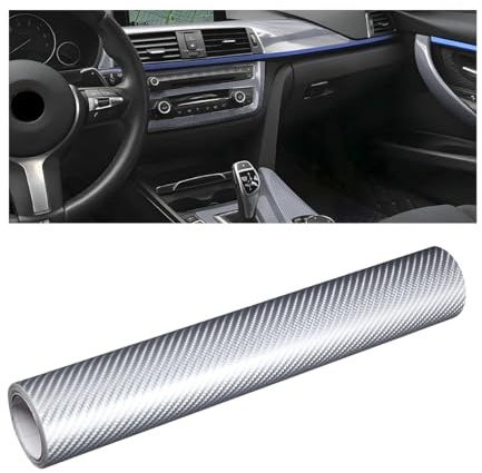 JNNJ Film autocollant en fibre de carbone 6D imperméable - Sans bulles - Argenté - Pour voiture, moto, boîtier d'ordinateur