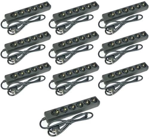 GLT 10 x Paccs 6-Fach Mehrfachsteckdose schwarz Steckdosenleiste, Steckplätze 45 Grad gedreht, Kabel 1,4m, GS geprüft