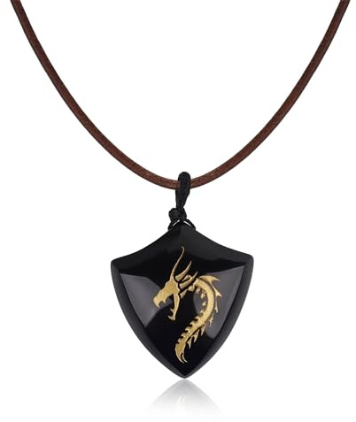 COAI Collier Cordon en Cuir Pendentif Bouclier Dragon Obsidienne Arc-en-Ciel Homme