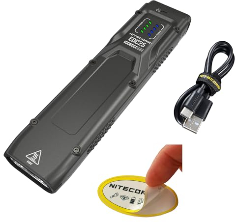 Nitecore EDC25 EDC Flashlight, 3000 Lumen Slim Flat Shape USB-C Rechargeable Lightweight for Everyday Carry with Clip, and NitecoreSt Sticker