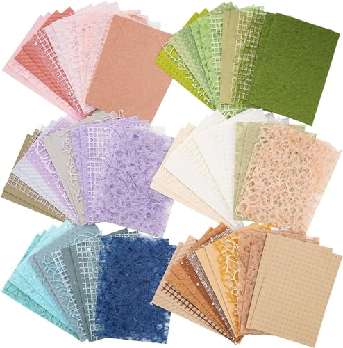 96pcs Paper Scrapbook Papier Texturé, A6 Craft Scrapbooking Papier Feuilles Fabins de Tissu à Points de Neige à la Main Papers pour le Scrapbooking, Journalisation D'art, Fournitures de Cartes