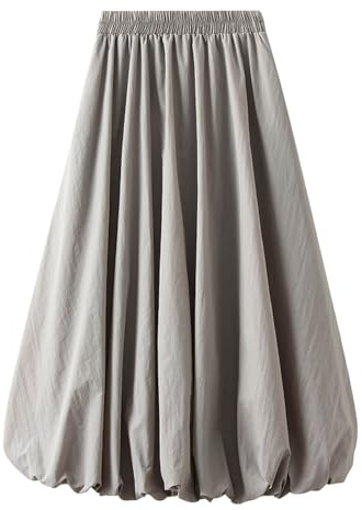 Langer Ballon-Rock für Damen, elegant, hohe Taille, einfarbig, A-Linie, lässig, Sommer Elegant Laternenrock Solide Elastische Taille A-Linie Ballonrock Lässige Streetwear