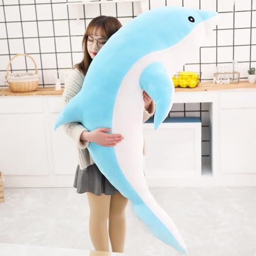Tikwisdom Plüschtier-Delphin,Delphin Plüschkissen,Superweiche Puppe,Meerestier Plüschspielzeug Kinder Schlafkissen Geschenk. (Blau 100cm lang)