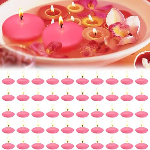 bechoanigel Pack of 50 Floating Candles, Unscented Drip-Free Floating Candles, Water Candles, Suitable for Floating Candle Holders, Swimming Decoration, Weddings - Pink