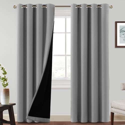 BellaHills 100% Thermovorhang Kälteschutz Wohnzimmer Gardinen Taubengrau Blickdicht 2er Set H 240 x B 132 cm Verdunklungsvorhänge für Schlafzimmer Blackout Curtains for Living Room
