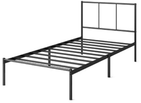 Zinus Justin säng 200 x 140 cm – 35 cm hög – metallsängram med sänggavel – metallsäng med ribbotten – ingen resårsäng krävs – utrymme under sängen – modern design – svart