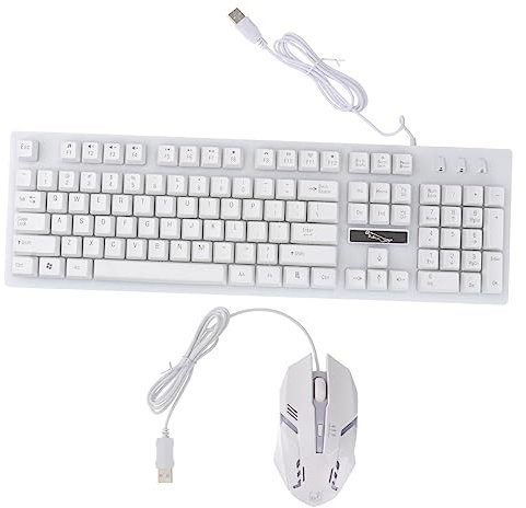 KICHOUSE Clavier Et Souris D'ordinateur USB Filaire Lumineux pour Gamers, Ensemble Mécanique Suspendu, Couleur Blanche, Usage Bureau Et Gaming, Adapté Aux Utilisateurs Exigeants